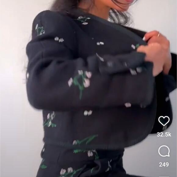 Zara Black Floral Embroidered Open Blazer jacket Size Small - Picture 2 of 7